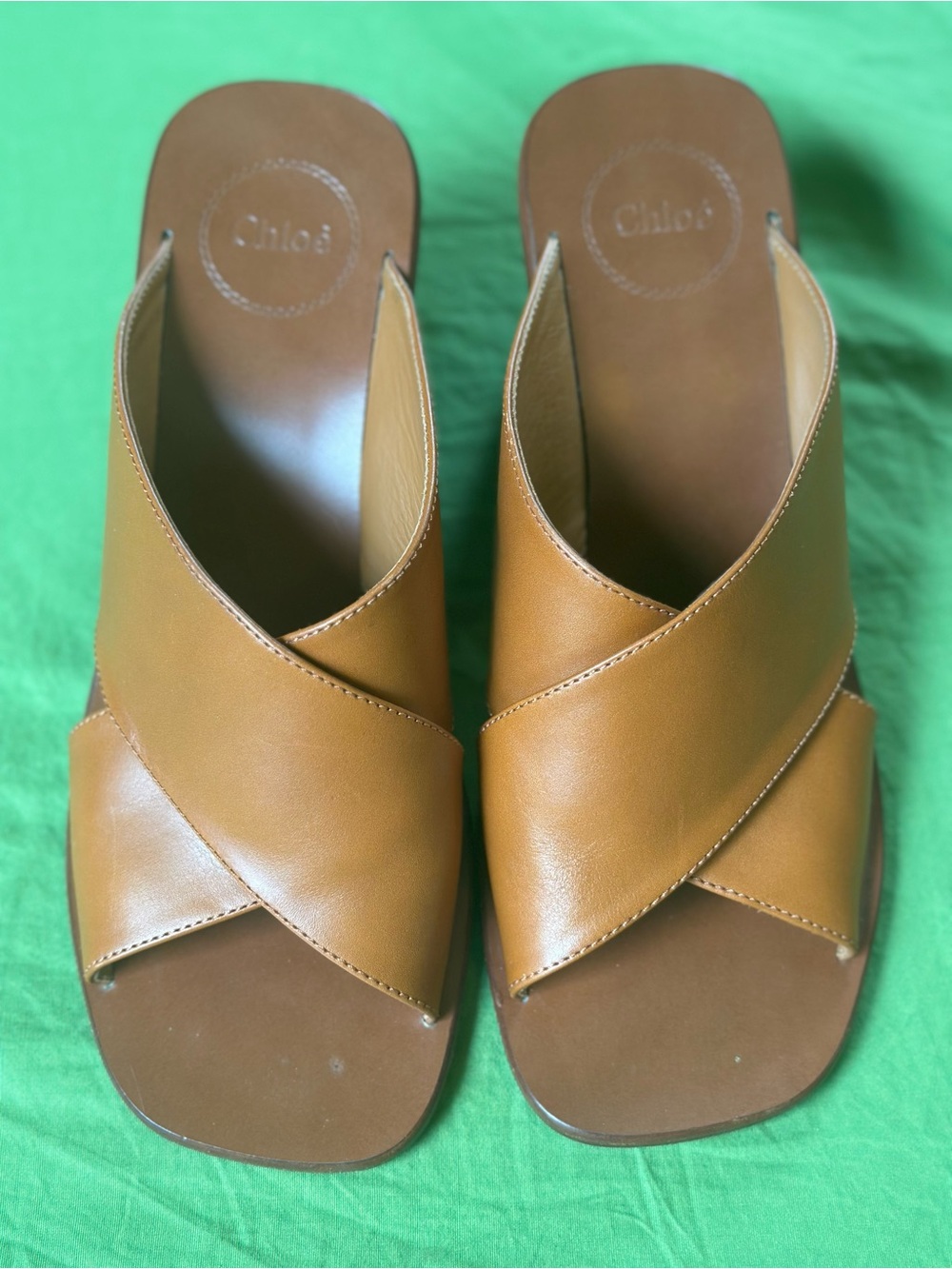 Chloe Cognac Leather Crisscross Slide Sandals with Braided Rope Heel - Picture 9 of 9